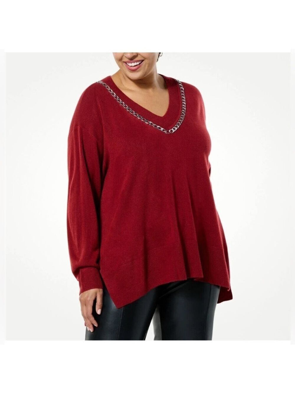 DG2 by Diane Gilman Red V-Neck Sweater